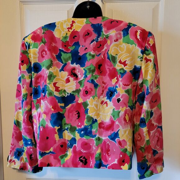 Evan Piccone Blazer Woman Large Crop Jacket Floral Watercolor Colorful Vibrant - Picture 5 of 10